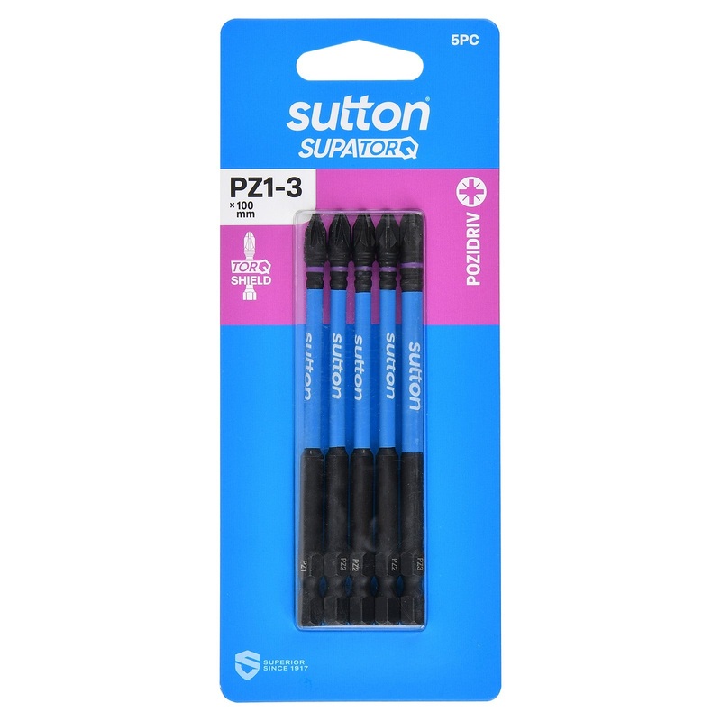 SUTTON SUPATORQ PZ1-3X100MM POZIDRIVE SCREWDRIVER BIT – 5 PIECE S202S05E03