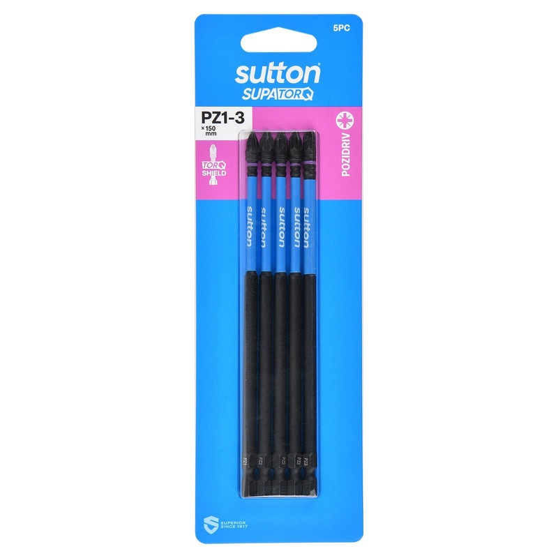 SUTTON SUPATORQ PZ1-3X150MM POZIDRIVE SCREWDRIVER BIT – 5 PIECE S202S05G03