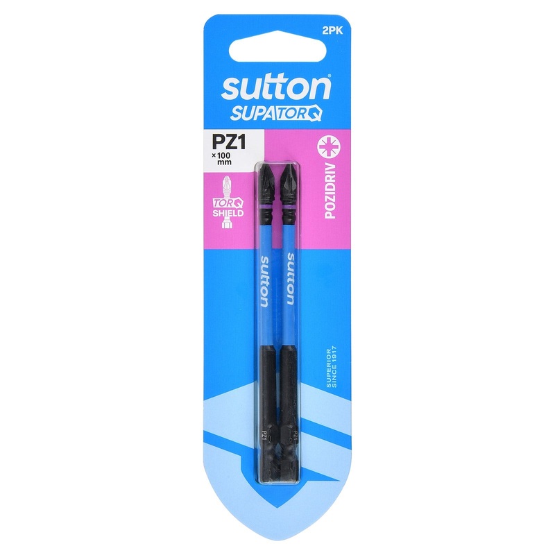 SUTTON SUPATORQ PZ1X100MM POZIDRIVE SCREWDRIVER BIT – 2 PIECE S202H02E01