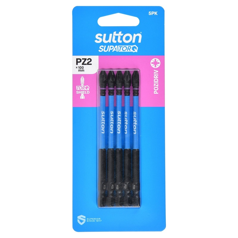 SUTTON SUPATORQ PZ2X100MM POZIDRIVE SCREWDRIVER BIT – 5 PIECE S202H05E02
