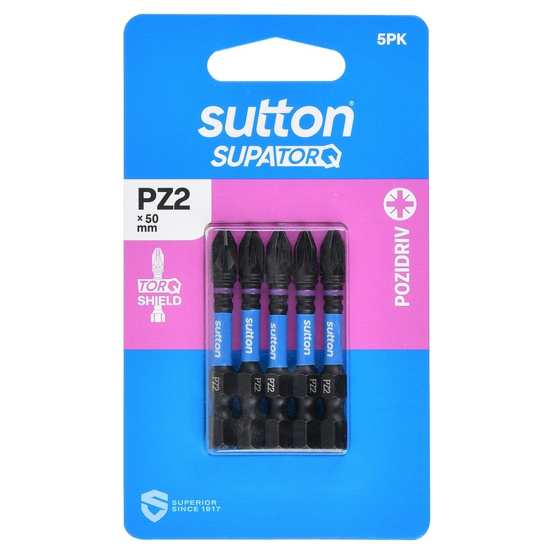 SUTTON SUPATORQ PZ2X50MM POZIDRIVE SCREWDRIVER BIT – 5 PIECE S202H05B02
