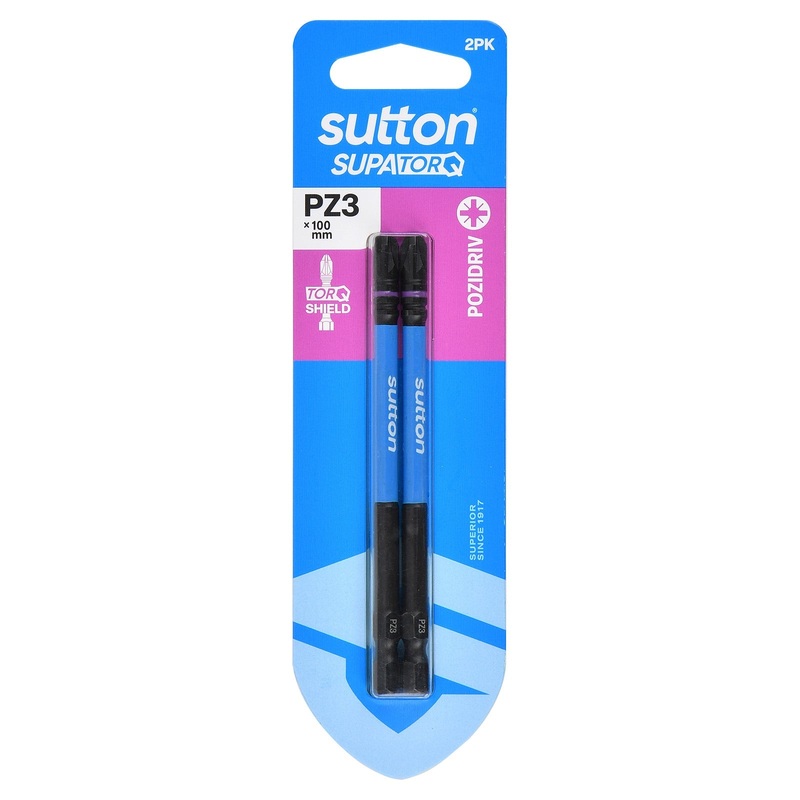 SUTTON SUPATORQ PZ3X100MM POZIDRIVE SCREWDRIVER BIT – 2 PIECE S202H02E03
