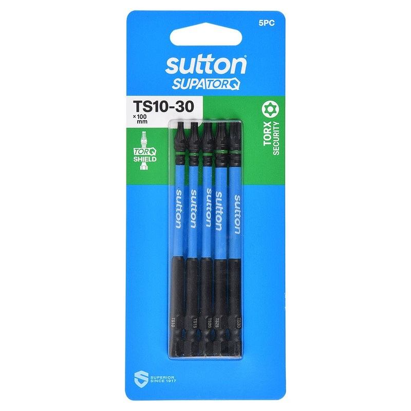 SUTTON SUPATORQ TS10-TS30 X 100MM TORX SECURITY SCREWDRIVER BIT – 5 PIECE S214S05E30