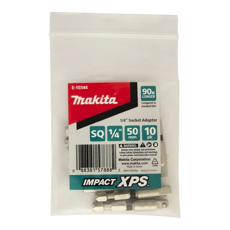 Makita 1/4 SQ x 50mm Impact XPS Socket Adapter (10pk) E-10344