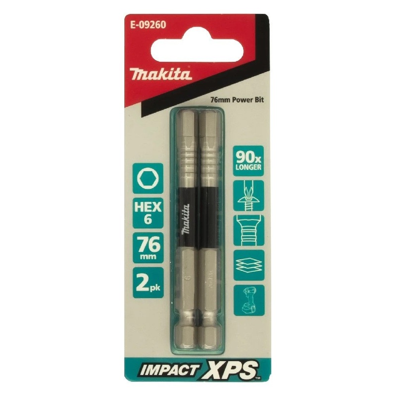 Makita HEX6 x 75mm Impact XPS Power Bit (2pk) E-09260