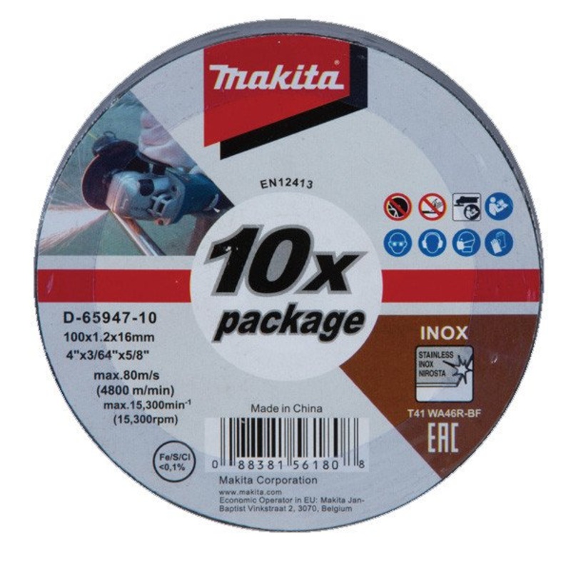 Makita 100×1.2x16mm Inox Cut Disc WA46R 10pk D-65947-10