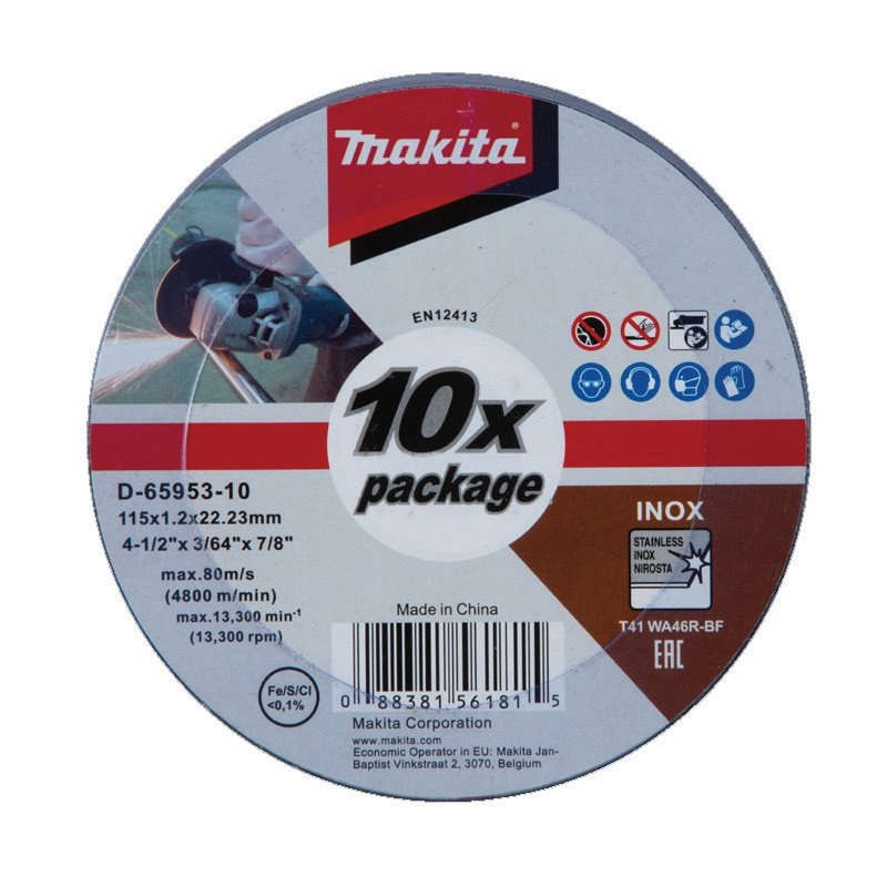 Makita 115×1.2×22.23mm Inox Cut Disc WA46R 10pk D-65953-10