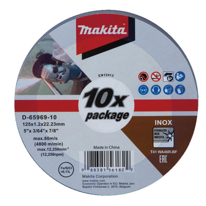 Makita 125×1.2×22.23mm Inox Cut Disc WA46R 10pk D-65969-10