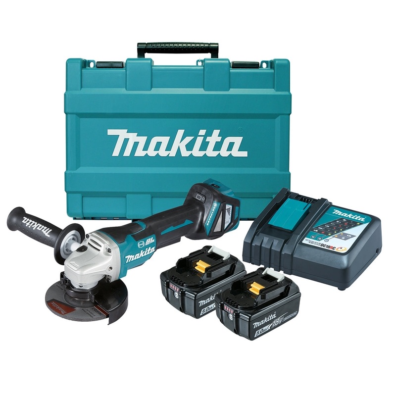 Makita 18V Brushless 125mm Paddle Switch Angle Grinder 5.0Ah Set DGA517RTE