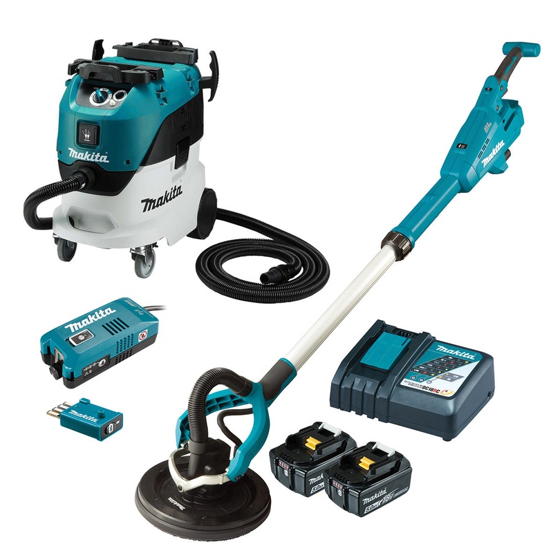 Makita 18V Brushless AWS Drywall Sander & L-Class Dust Extraction 5.0ah Set DSL801RT-VC42LX2