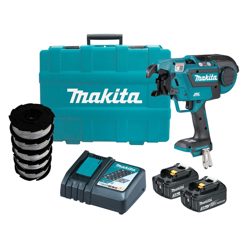 Makita 18V Brushless Rebar Tying Tool & 5x Wire Reels 3.0Ah Set DTR180RFX1