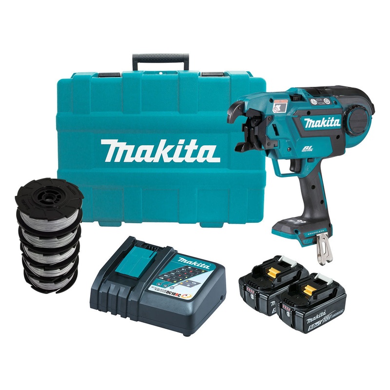 Makita 18V Brushless Rebar Tying Tool & 5x Wire Reels 5.0Ah Set DTR180RTX1