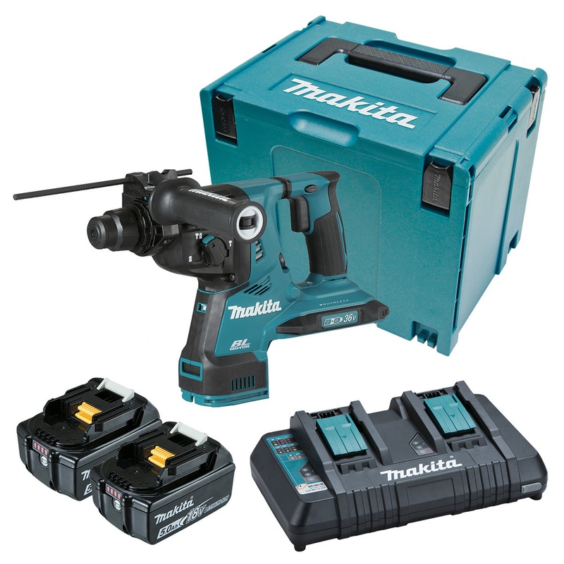 Makita 18Vx2 28mm Brushless SDS Plus Rotary Hammer (AWS Compatible) 5.0Ah Set DHR282PT2J