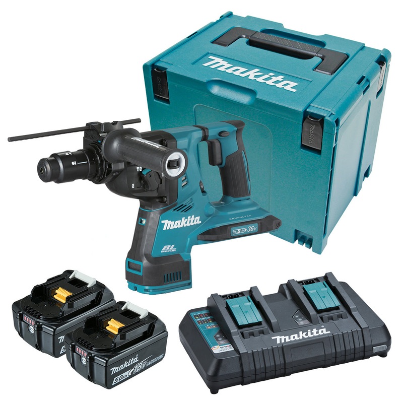 Makita 18Vx2 28mm Brushless SDS Plus Rotary Hammer (AWS Compatible) 5.0Ah Set DHR283PT2J