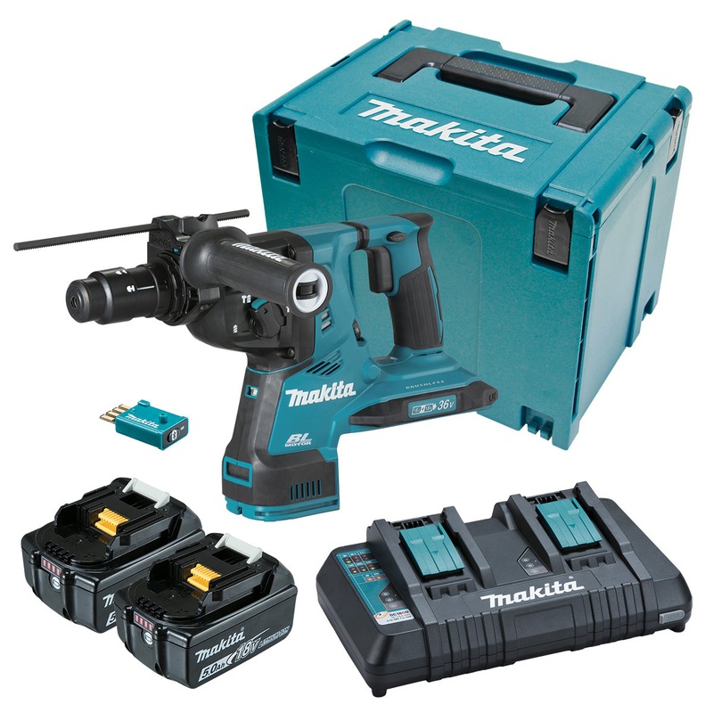 Makita 18Vx2 AWS 28mm Brushless SDS Plus Rotary Hammer 5.0Ah Set DHR283PT2JU