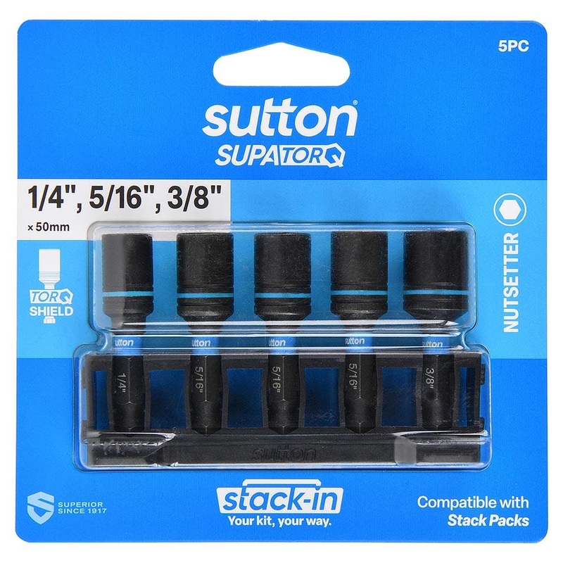 SUTTON 1/4”-5/16-3/8 X 50MM POWER NUTSETTER BIT SET MAGNETIC – 5 PIECE S230S05B