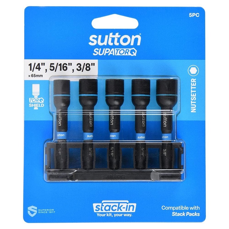SUTTON 1/4”-5/16-3/8 X65MM POWER NUTSETTER BIT SET MAGNETIC – 5 PIECE S230S05C