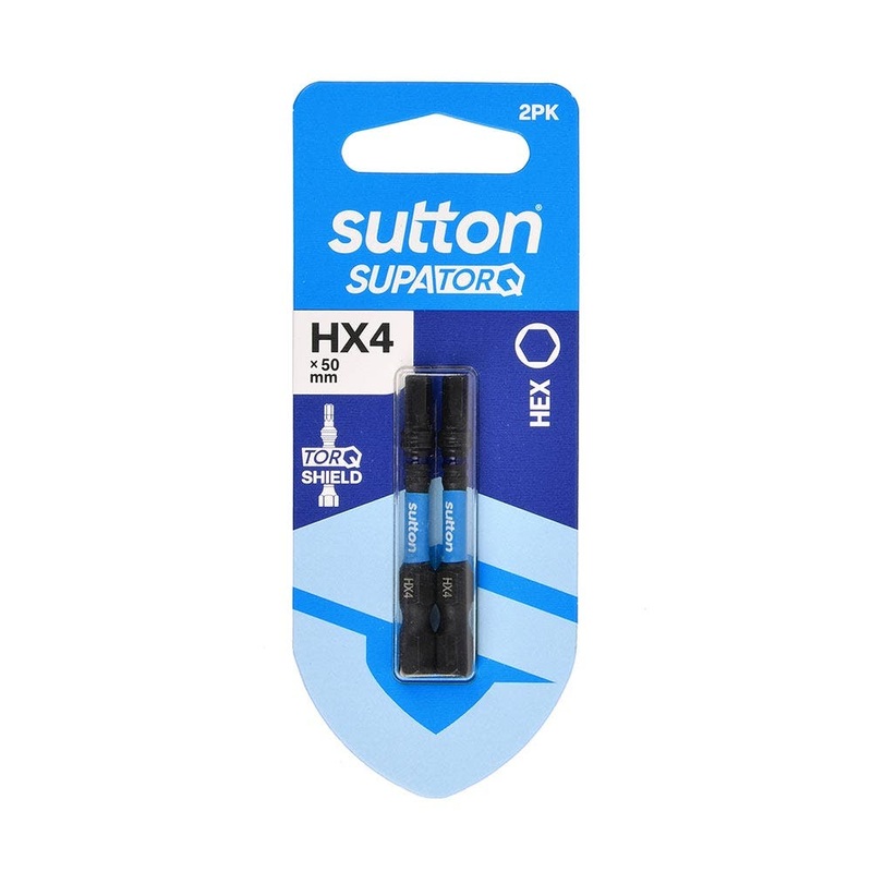 SUTTON HX4 X 50MM SUPATORQ HEX SCREWDRIVER BIT – 2 PIECE S206H02B04