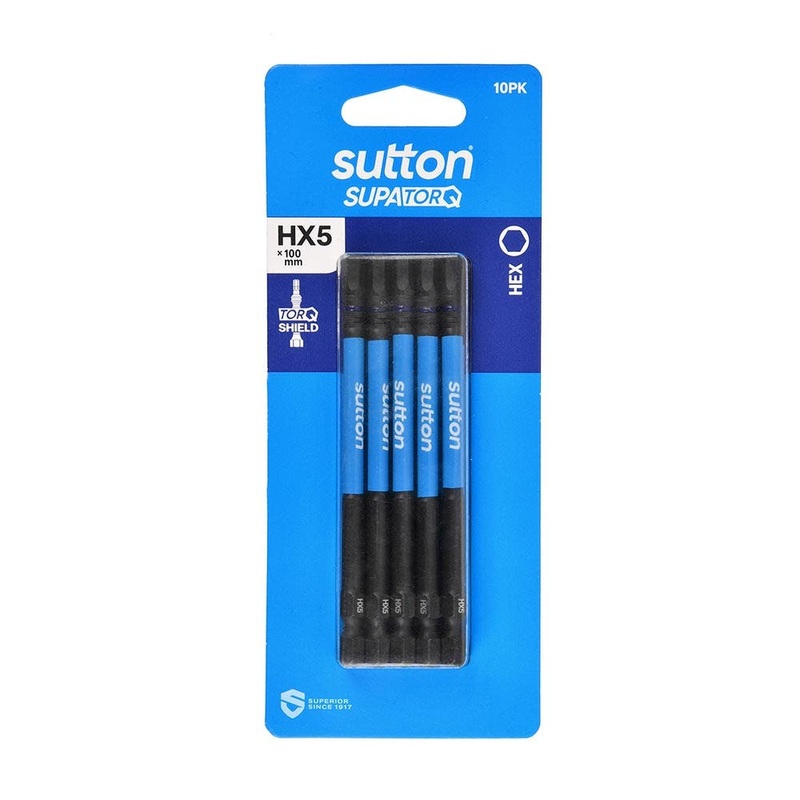 SUTTON HX5 X 100MM SUPATORQ HEX SCREWDRIVER BIT – 10 PIECE S206H10E05