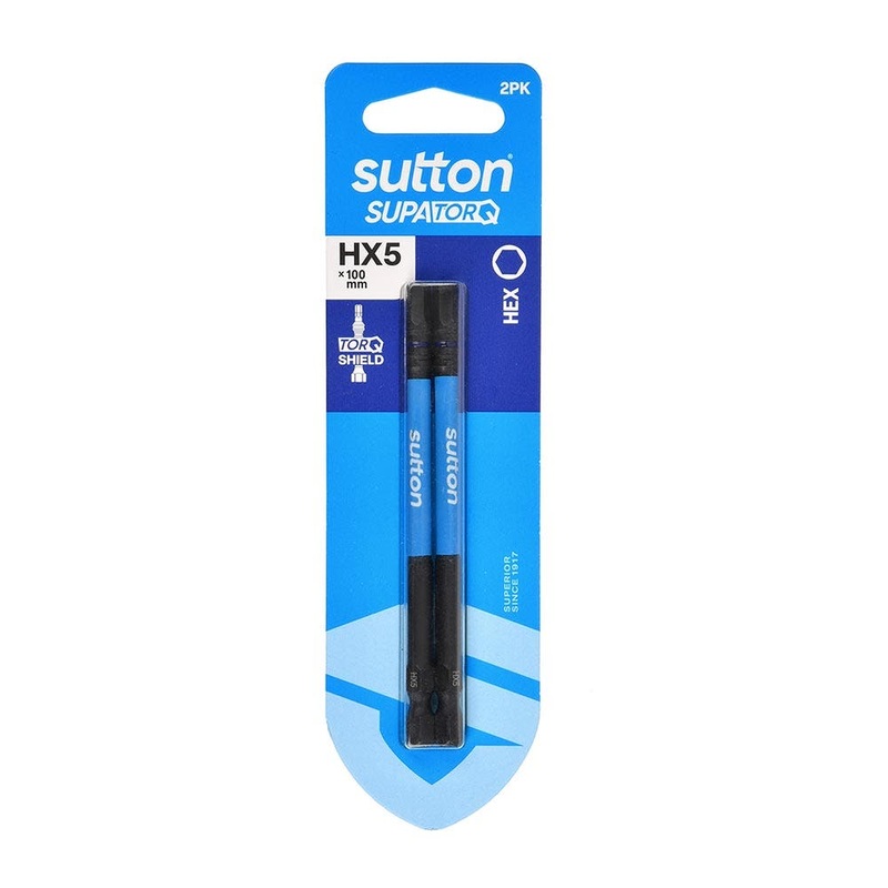 SUTTON HX5 X 100MM SUPATORQ HEX SCREWDRIVER BIT – 2 PIECE S206H02E05