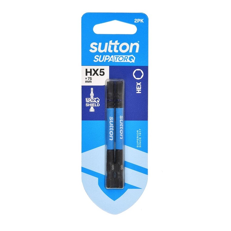 SUTTON HX5 X 75MM SUPATORQ HEX SCREWDRIVER BIT – 2 PIECE S206H02D05