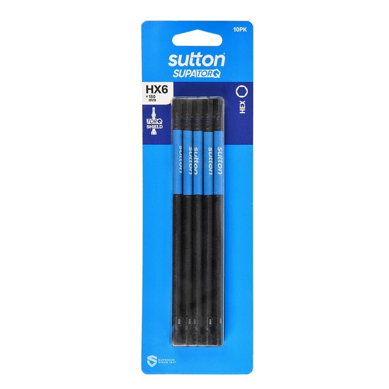 SUTTON HX6 X 150MM SUPATORQ HEX SCREWDRIVER BIT – 10 PIECE S206H10G06