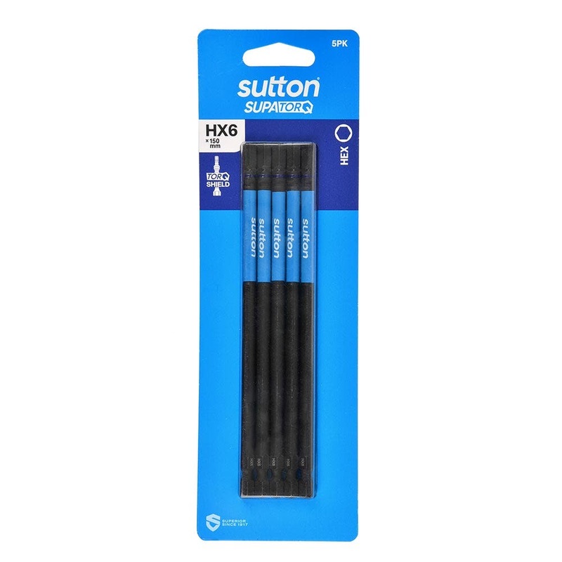 SUTTON HX6 X 150MM SUPATORQ HEX SCREWDRIVER BIT – 5 PIECE S206H05G06