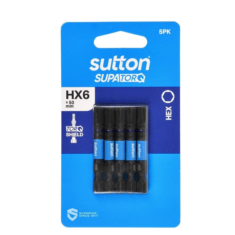 SUTTON HX6 X 50MM SUPATORQ HEX SCREWDRIVER BIT – 5 PIECE S206H05B06