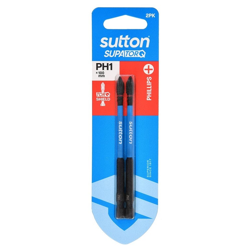 SUTTON PH1 X 100MM SUPATORQ PHILLIPS SCREWDRIVER BIT – 2 PIECE S200H02E01