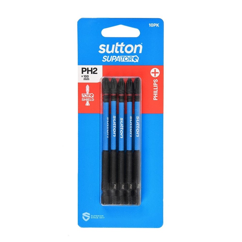 SUTTON PH2 X 100MM SUPATORQ PHILLIPS SCREWDRIVER BIT – 10 PIECE S200H10E02