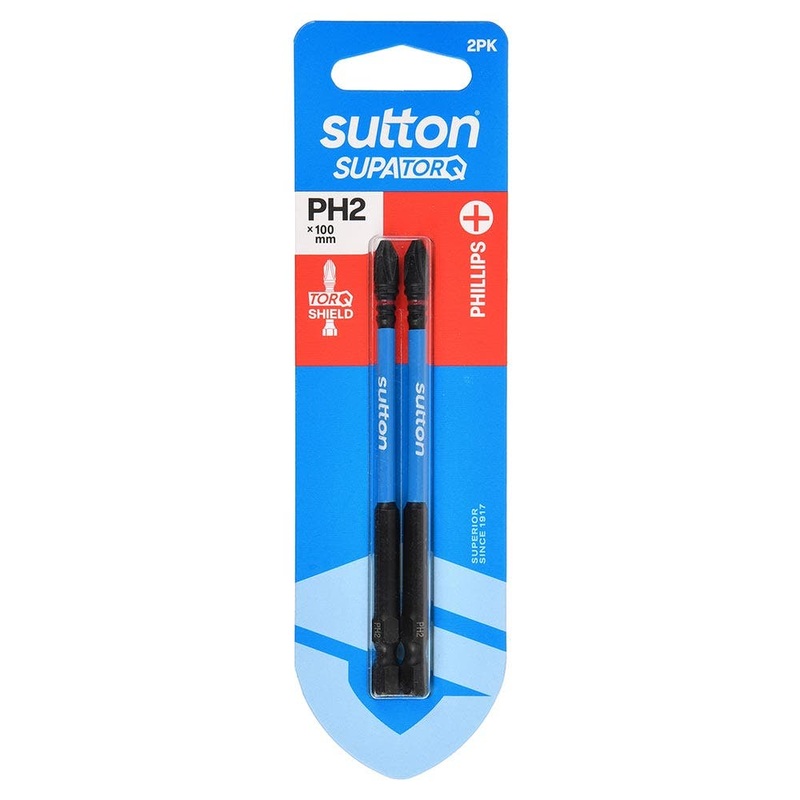SUTTON PH2 X 100MM SUPATORQ PHILLIPS SCREWDRIVER BIT – 2 PIECE S200H02E02