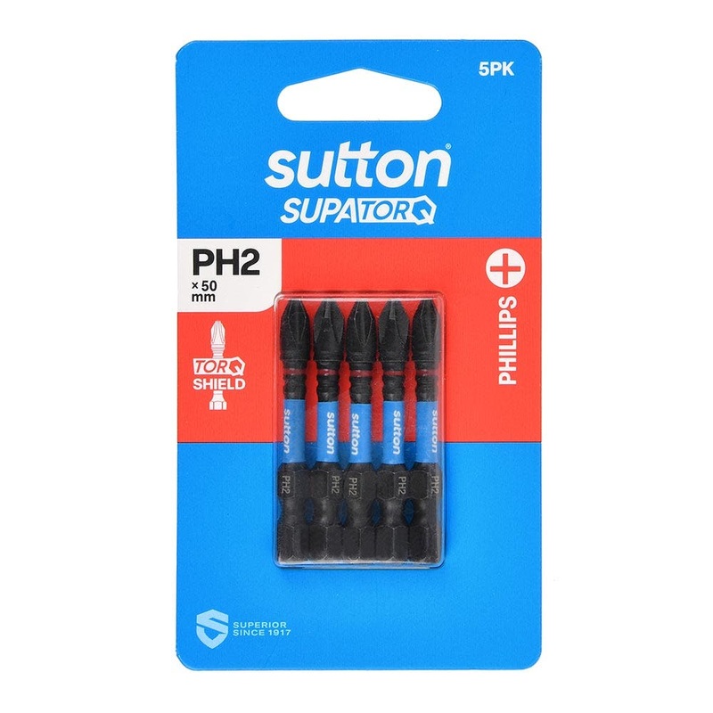 SUTTON PH2 X 50MM SUPATORQ PHILLIPS SCREWDRIVER BIT – 5 PIECE S200H05B02