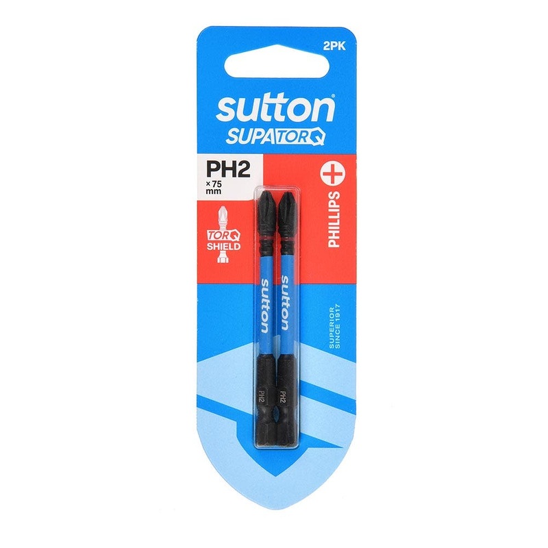 SUTTON PH2 X 75MM SUPATORQ PHILLIPS SCREWDRIVER BIT – 2 PIECE S200H02D02
