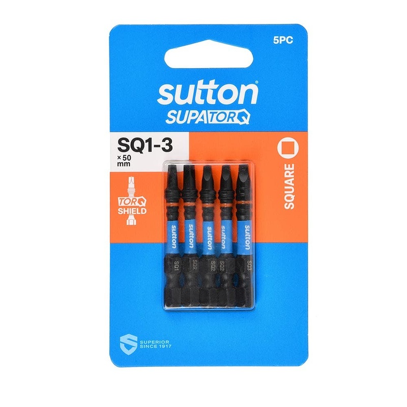 SUTTON Q1-3 X 50MM SUPATORQ ROBERTSON SCREWDRIVER BIT – 5 PIECE S204S05B03