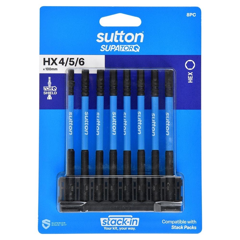 SUTTON Stack- In HEX3-HEX6  x 100mm Screwdriver Bit Set – 8 Piece S206S08E