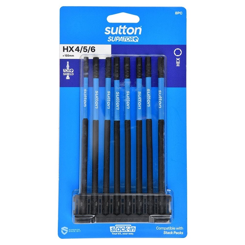 SUTTON Stack- In HEX3-HEX6  x 150mm Screwdriver Bit Set – 8 Piece S206S08G