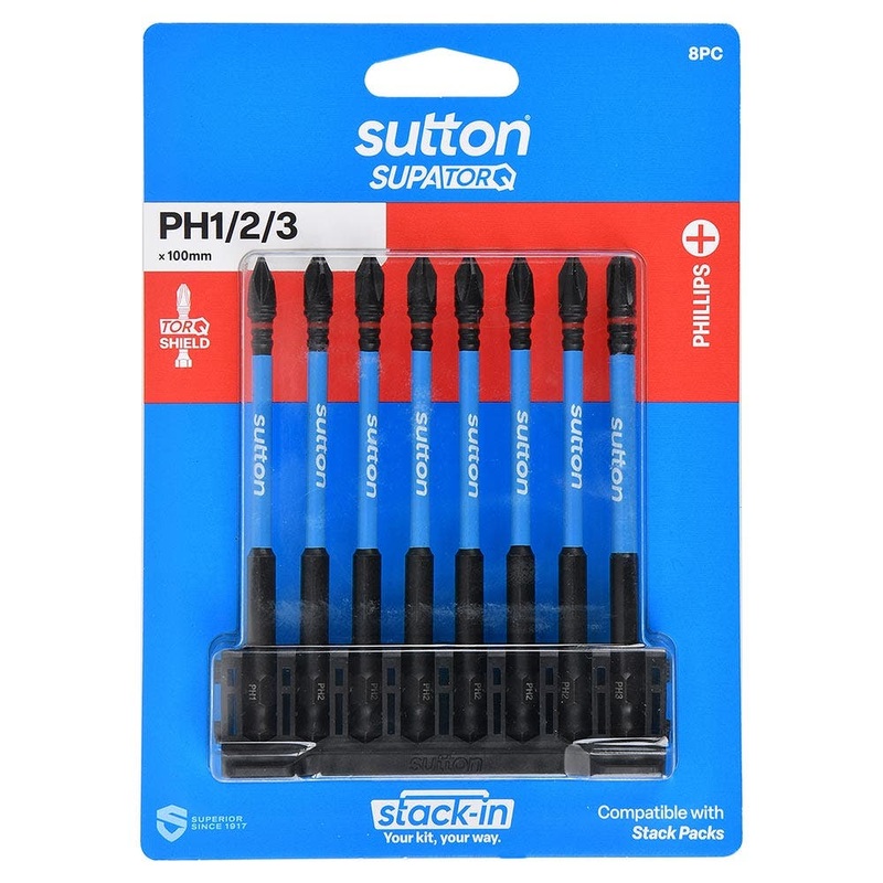 SUTTON STACK- IN PH2 X 100MM SCREWDRIVER BIT SET – 8 PIECE S200S08E