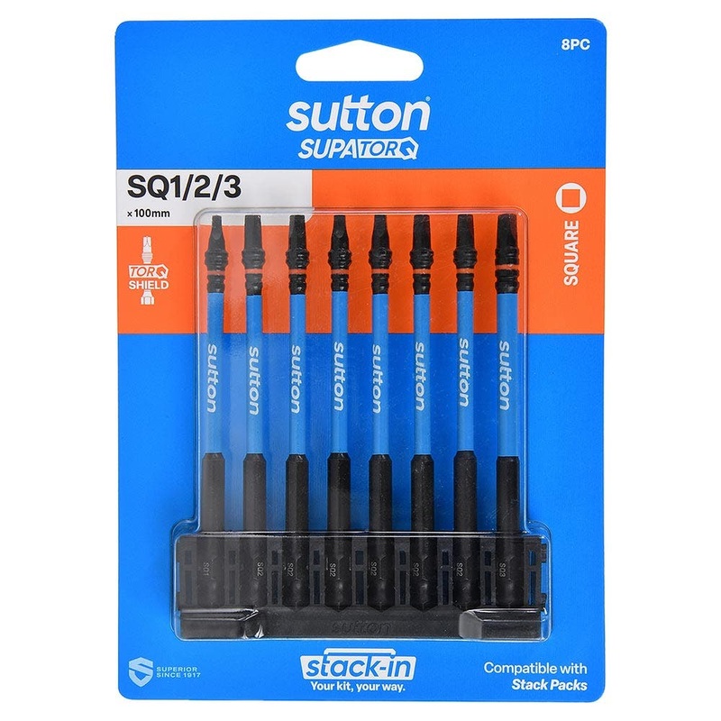 SUTTON STACK- IN R1,R2&R3 X 100MM ROBERTSON SCREWDRIVER BIT SET – 8 PIECE S204S08E