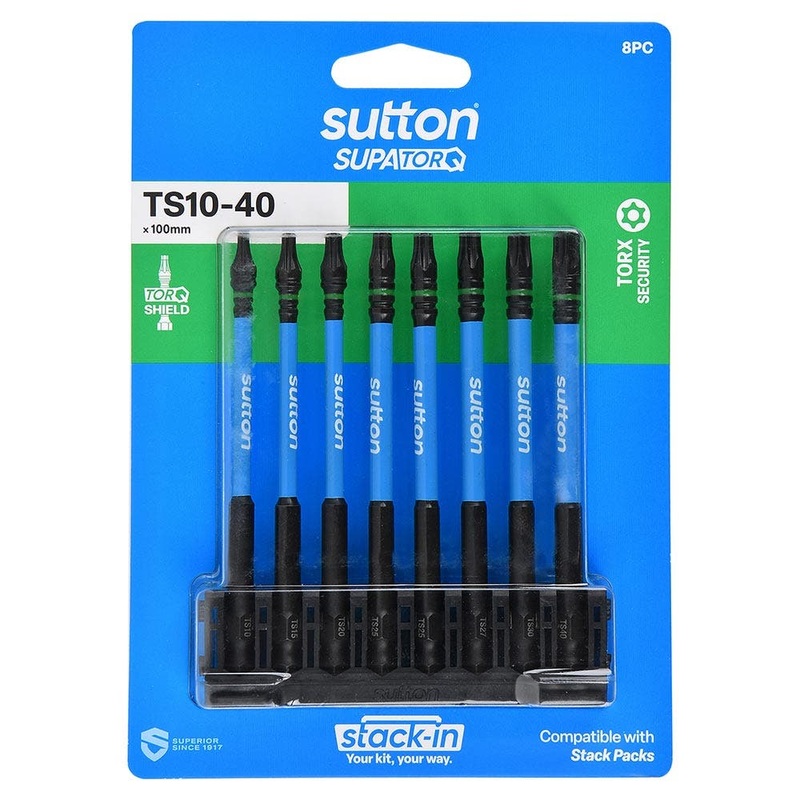 SUTTON Stack- In TS10-TS40X  x 100mm Security Screwdriver Bit Set – 8 Piece S214S08E