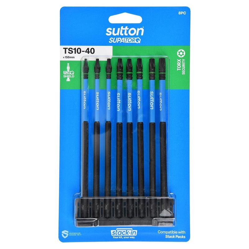 SUTTON Stack- In TS10-TS40X  x 150mm Security Screwdriver Bit Set – 8 Piece S214S08G
