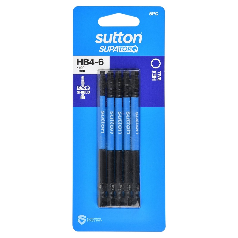 SUTTON SUPATORQ HB4-6X100MM HEX BALL SCREWDRIVER BIT SET – 5 PIECE S210S05E06