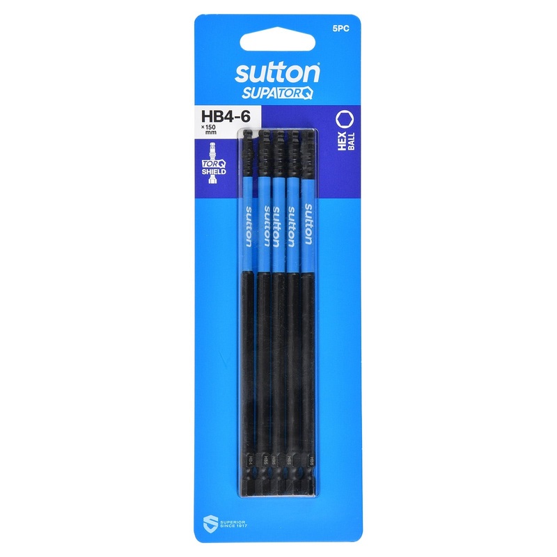 SUTTON SUPATORQ HB4-6X150MM HEX BALL SCREWDRIVER BIT SET – 5 PIECE S210S05G06