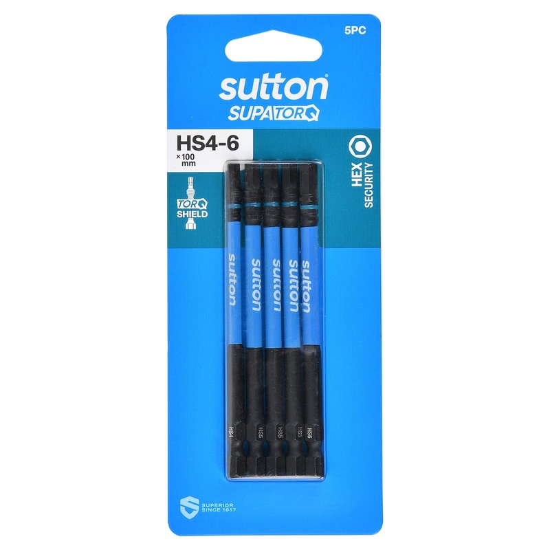 SUTTON SUPATORQ HS4-6X100MM HEX SECURITY SCREWDRIVER BIT – 5 PIECE S208S05E06