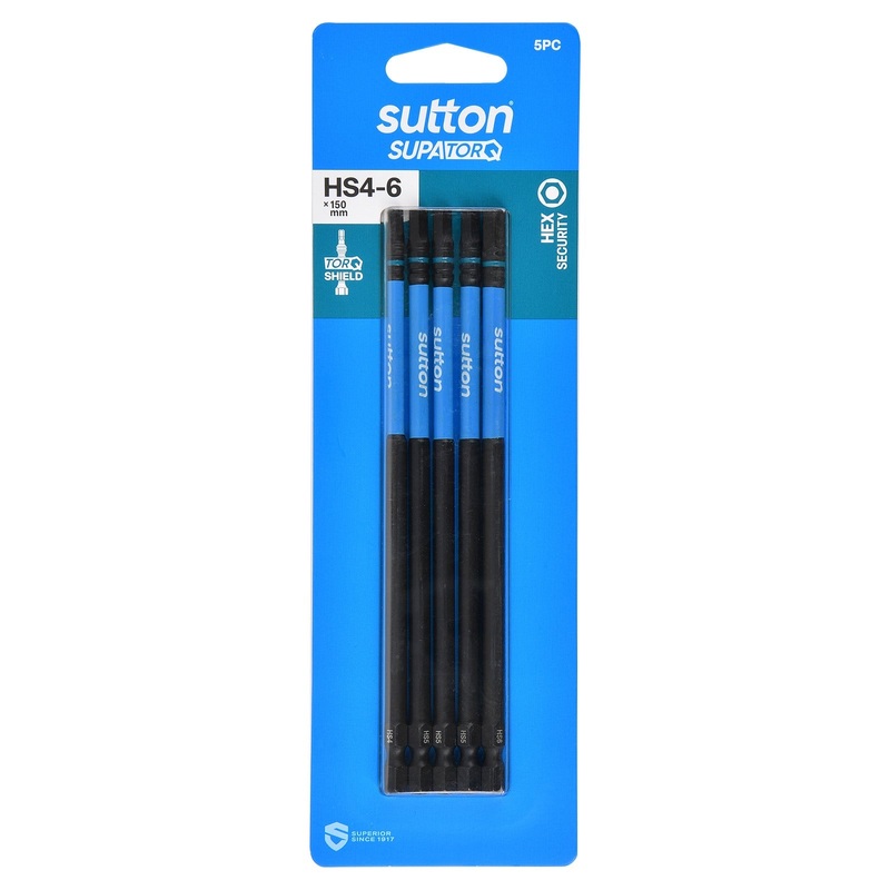 SUTTON SUPATORQ HS4-6X150MM HEX SECURITY SCREWDRIVER BIT – 5 PIECE S208S05G06