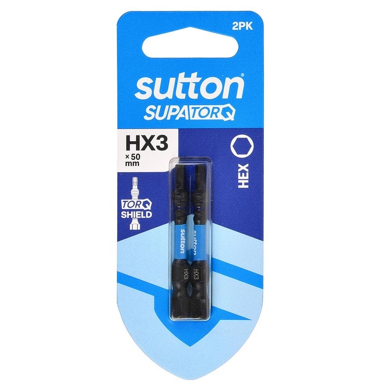 SUTTON HX3 X 50MM SUPATORQ HEX SCREWDRIVER BIT – 2 PIECE S206H02B03