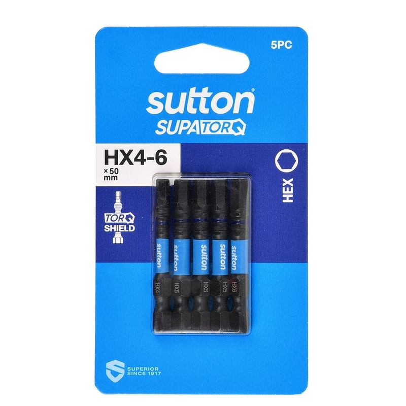 SUTTON HX4-6 X5 0MM SUPATORQ HEX SCREWDRIVER BIT – 5 PIECE S206S05B06