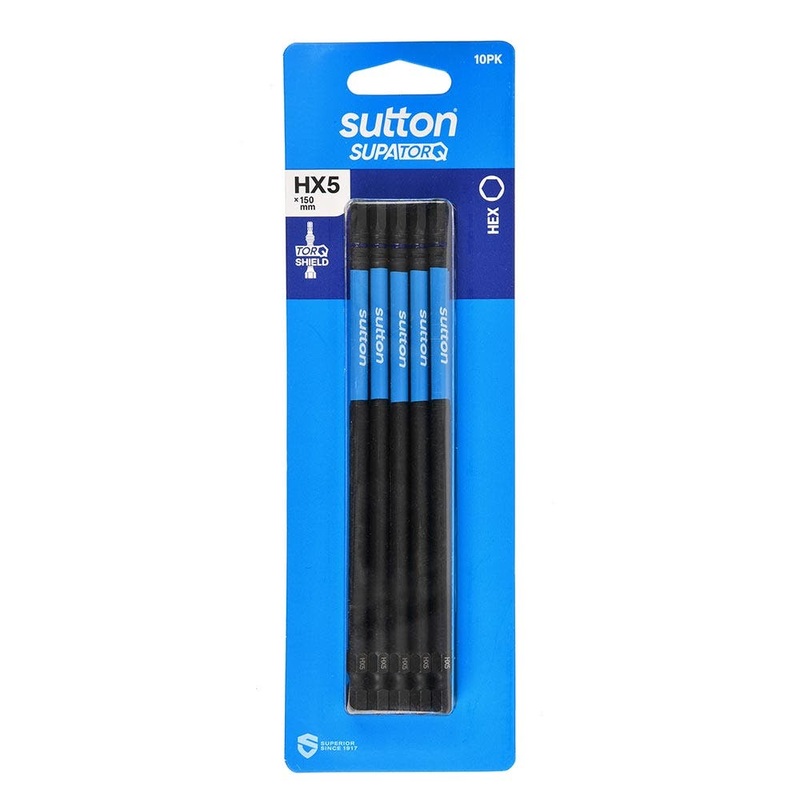 SUTTON HX5 X 150MM SUPATORQ HEX SCREWDRIVER BIT – 10 PIECE S206H10G05