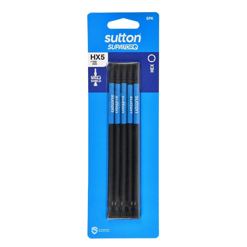 SUTTON HX5 X 150MM SUPATORQ HEX SCREWDRIVER BIT – 5 PIECE S206H05G05