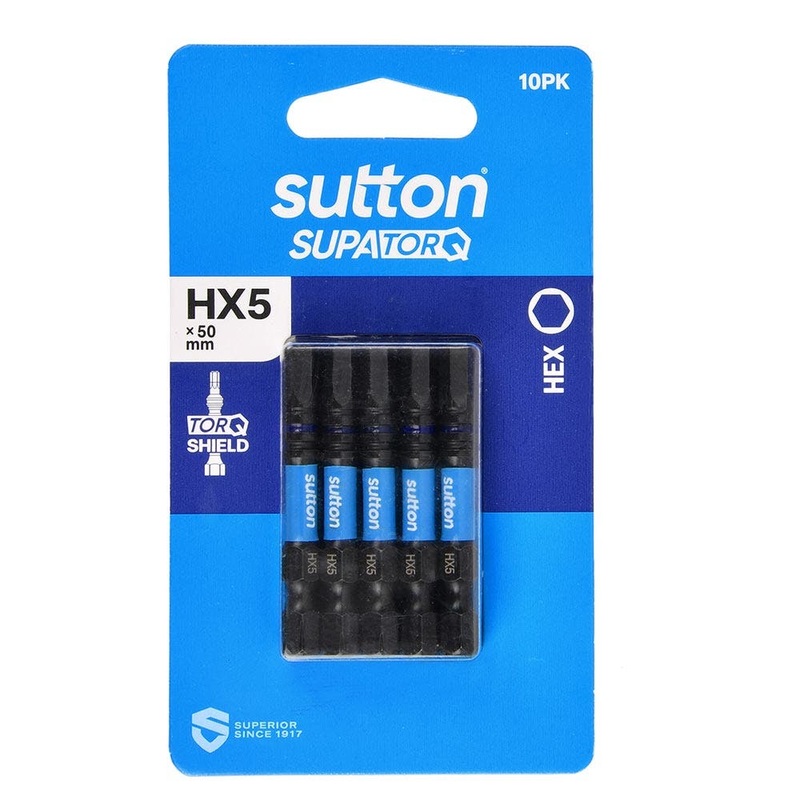 SUTTON HX5 X 50MM SUPATORQ HEX SCREWDRIVER BIT – 10 PIECE S206H10B05