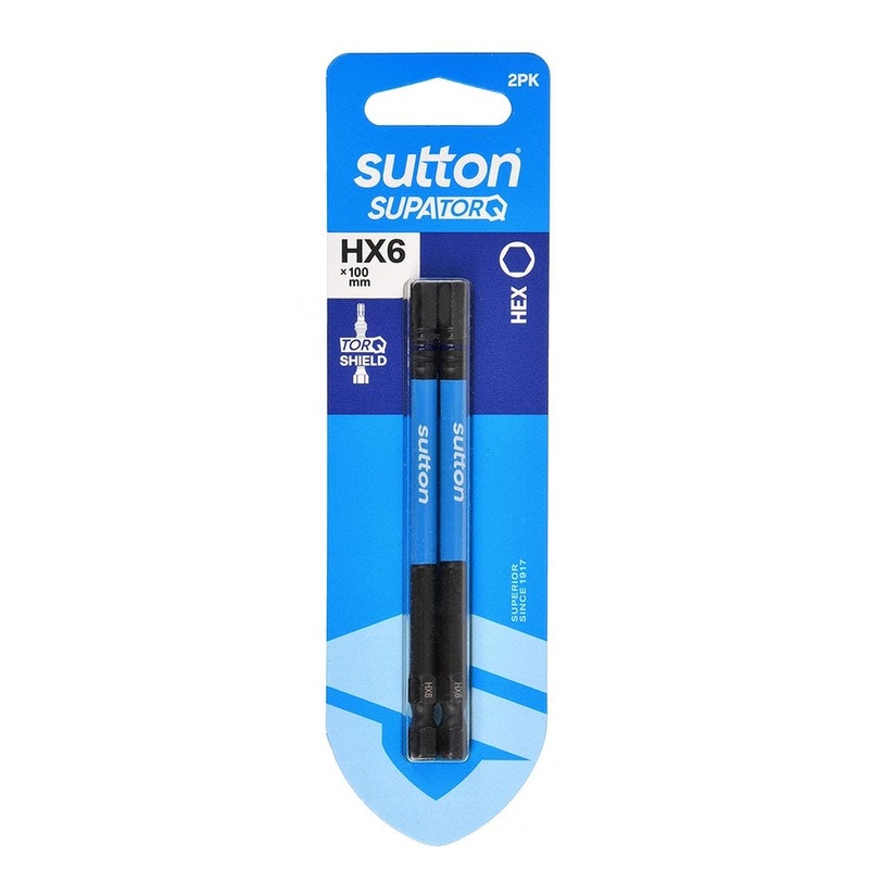 SUTTON HX6 X 100MM SUPATORQ HEX SCREWDRIVER BIT – 2 PIECE S206H02E06